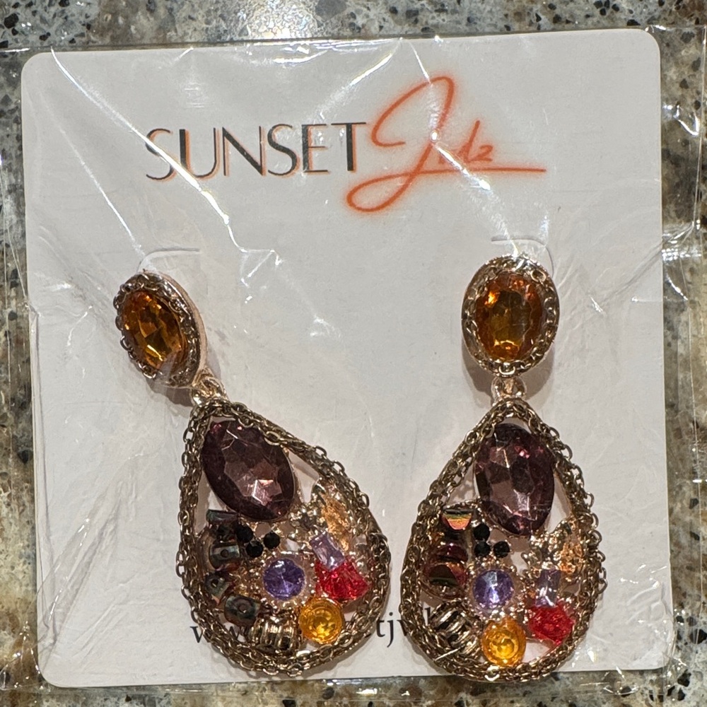 Gold Multicolor Gemstone Earrings Sunset Julz